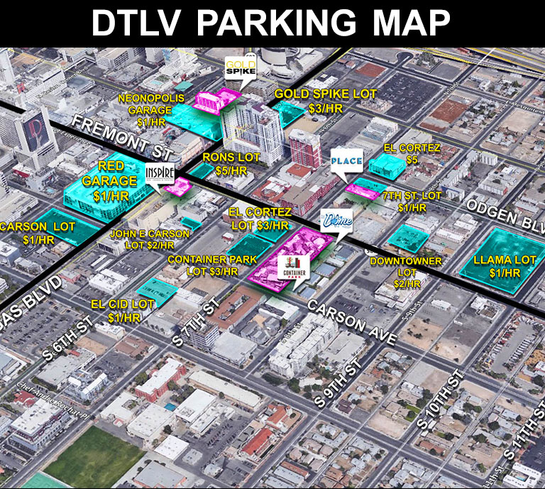 Fremont Street Vegas Map Dtlv-Parking - Downtown Terrace Kitchen & Bar